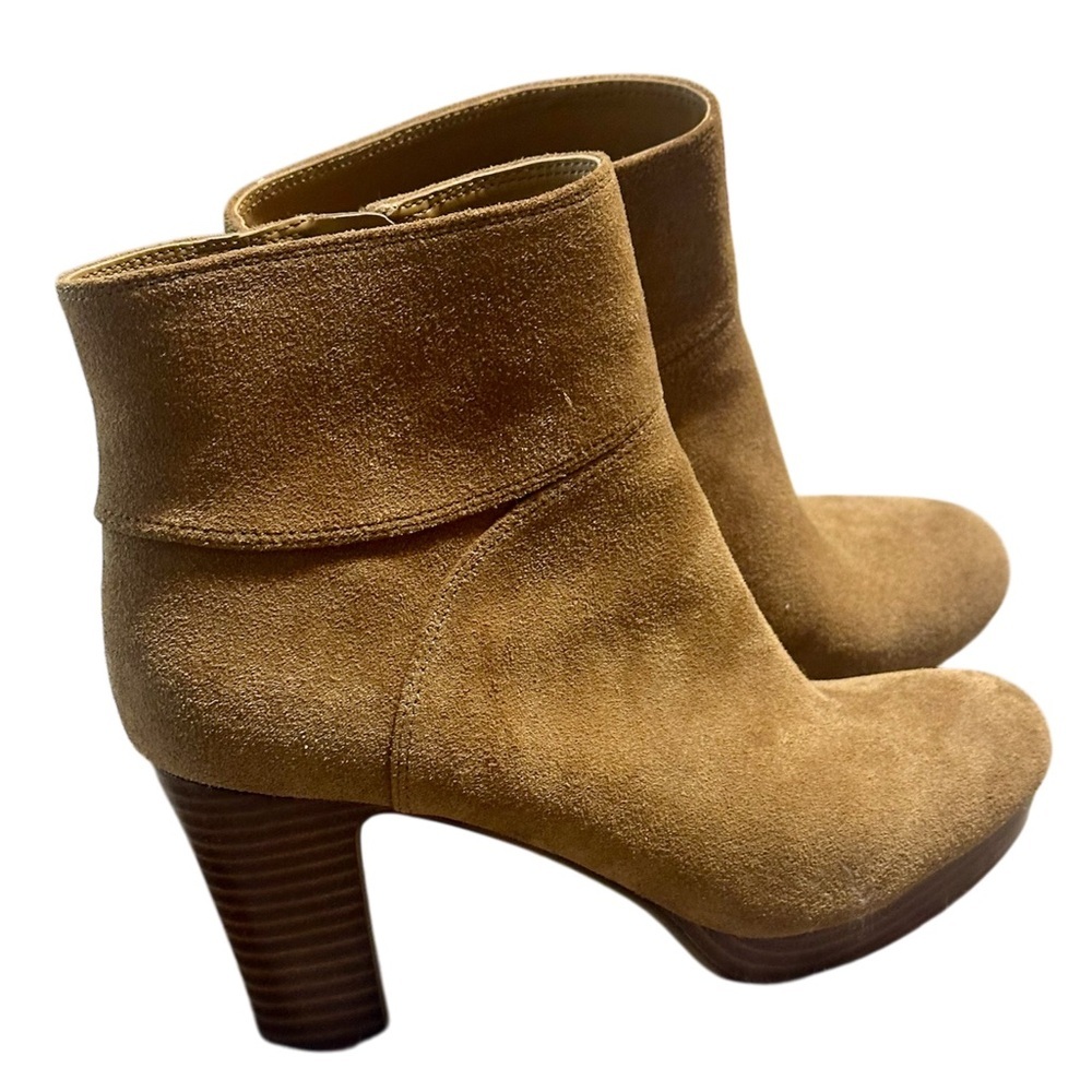 Nine West Women's Genuine Leather Tan Suede Boots 3.5in Heel 1/2in Platform Sz 7